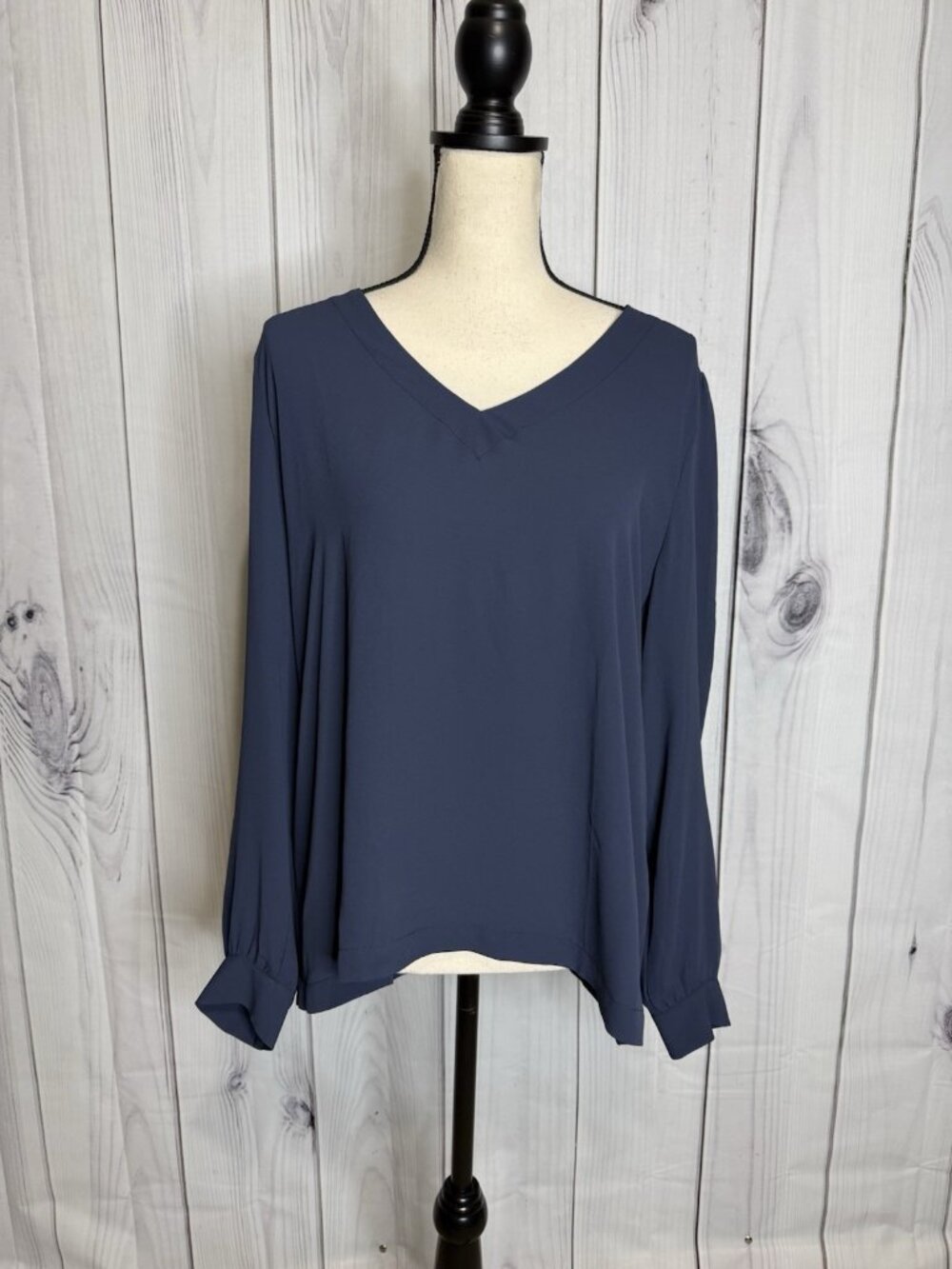 NEW Ann Taylor LOFT Women's Sz L Tie Neck Blouse Long Sleeve Blue V-Neck NWT